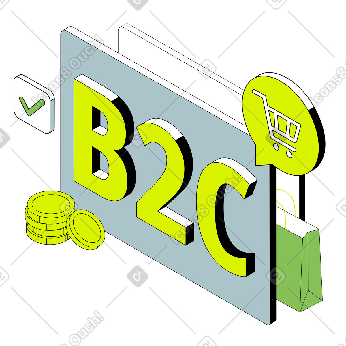 Ilustración B2C E-Commerce, Online sales and consumer marketing en estilo Isometric a descargar en PNG y SVG