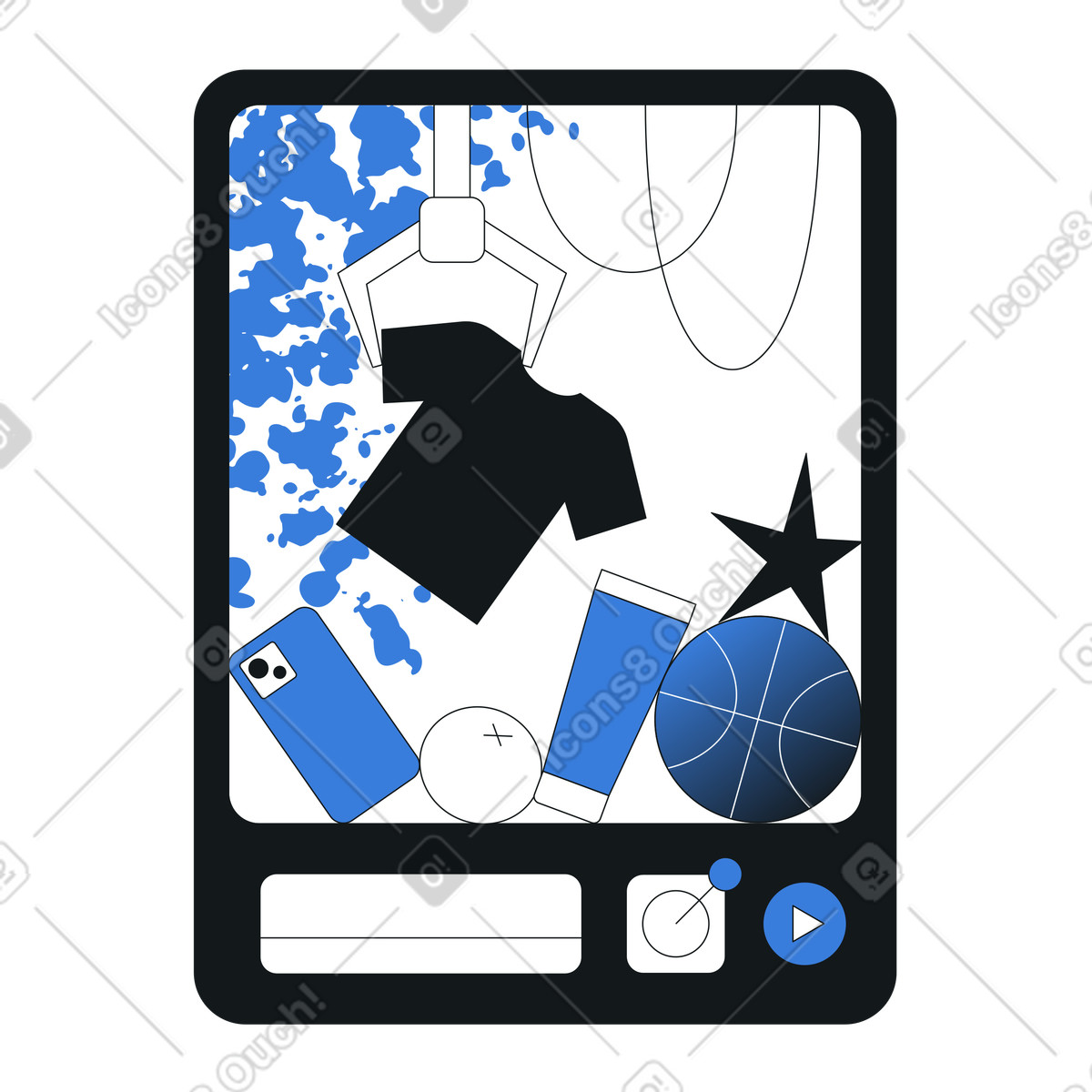 Illustration Machine à pince pour attraper un t-shirt, concept de shopping en ligne gamifié dans le style Midnight télécharger aux formats PNG, SVG