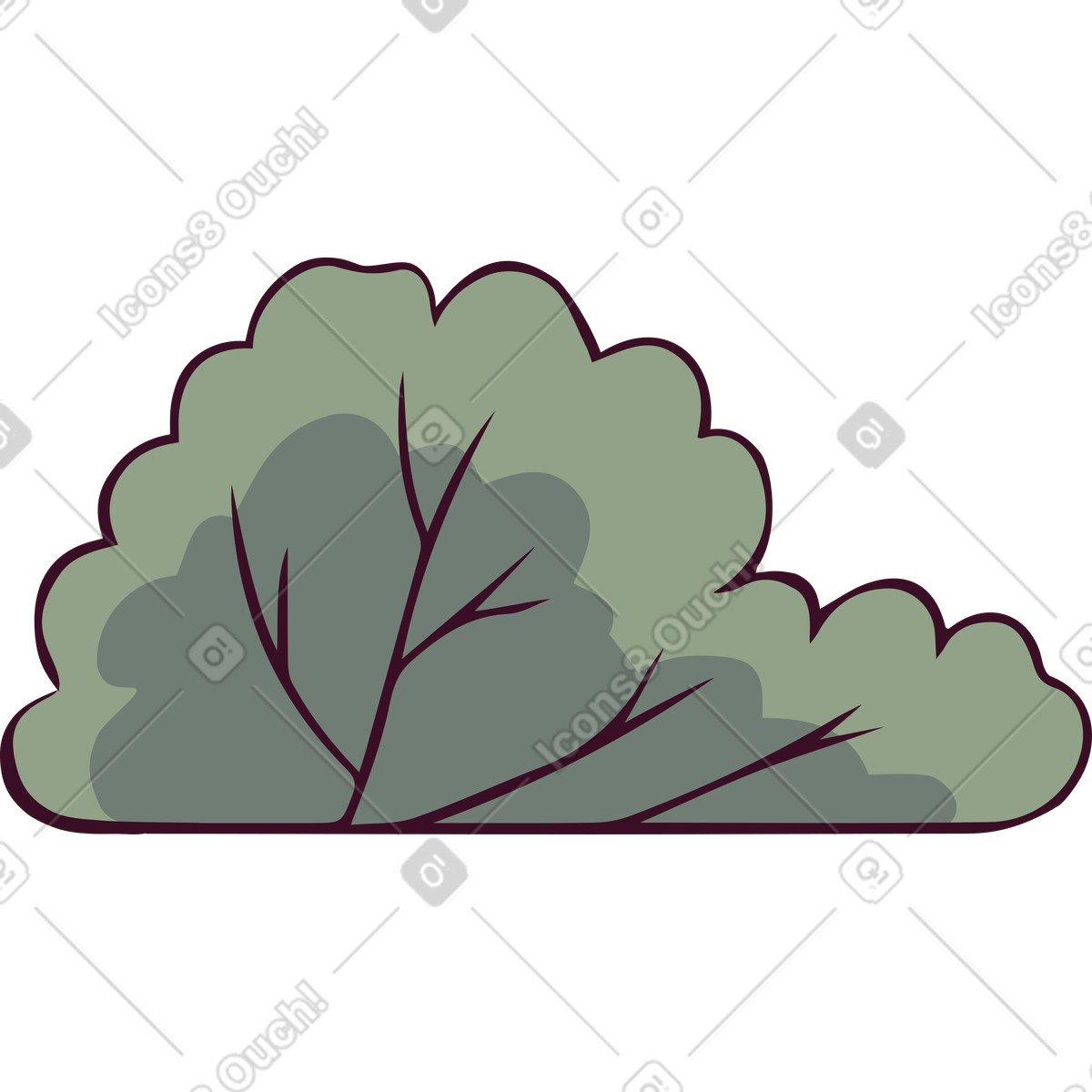 Green shrub with rounded foliage illustration in Eastwood style download in PNG, SVG