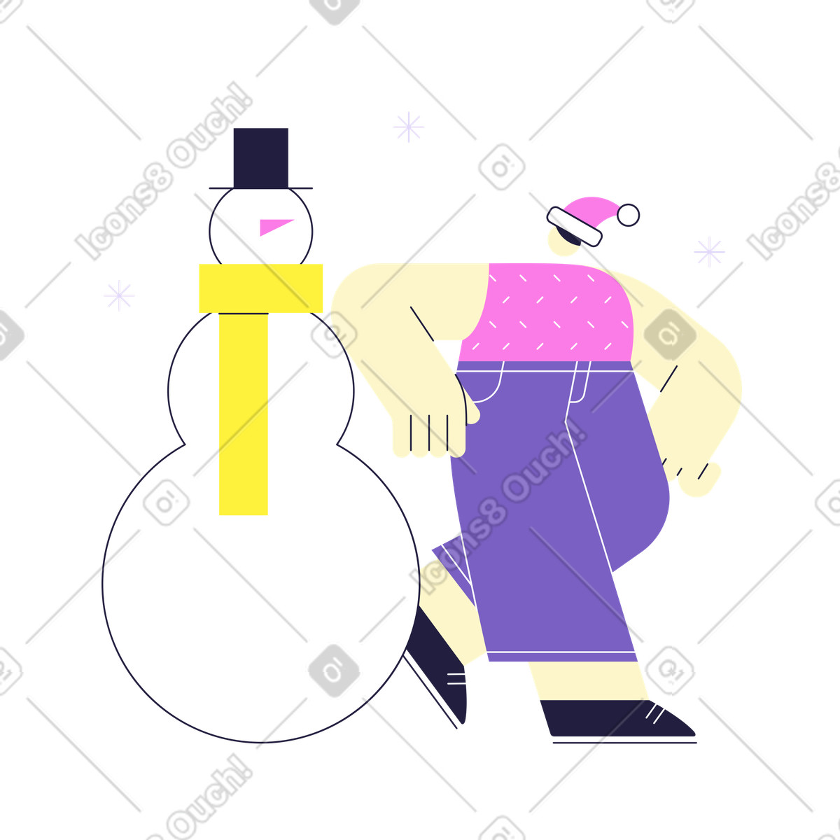 Mellow スタイルの 雪だるまを作る のイラストをPNG、SVG形式でダウンロード