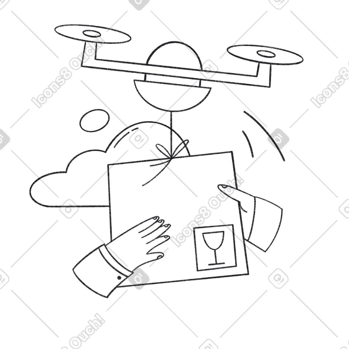 下载 Bonbon Line 风格的 Drone delivering package to recipient, Fast E-commerce logistics 插画，支持 PNG、SVG 格式