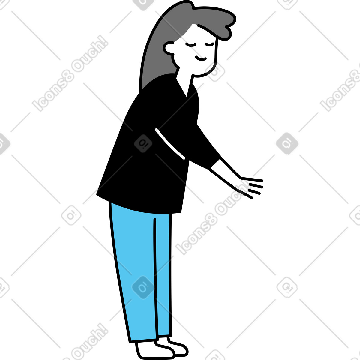 Junge frau streckt ihre hand aus-Illustration im Mochi-Stil als Download in PNG, SVG