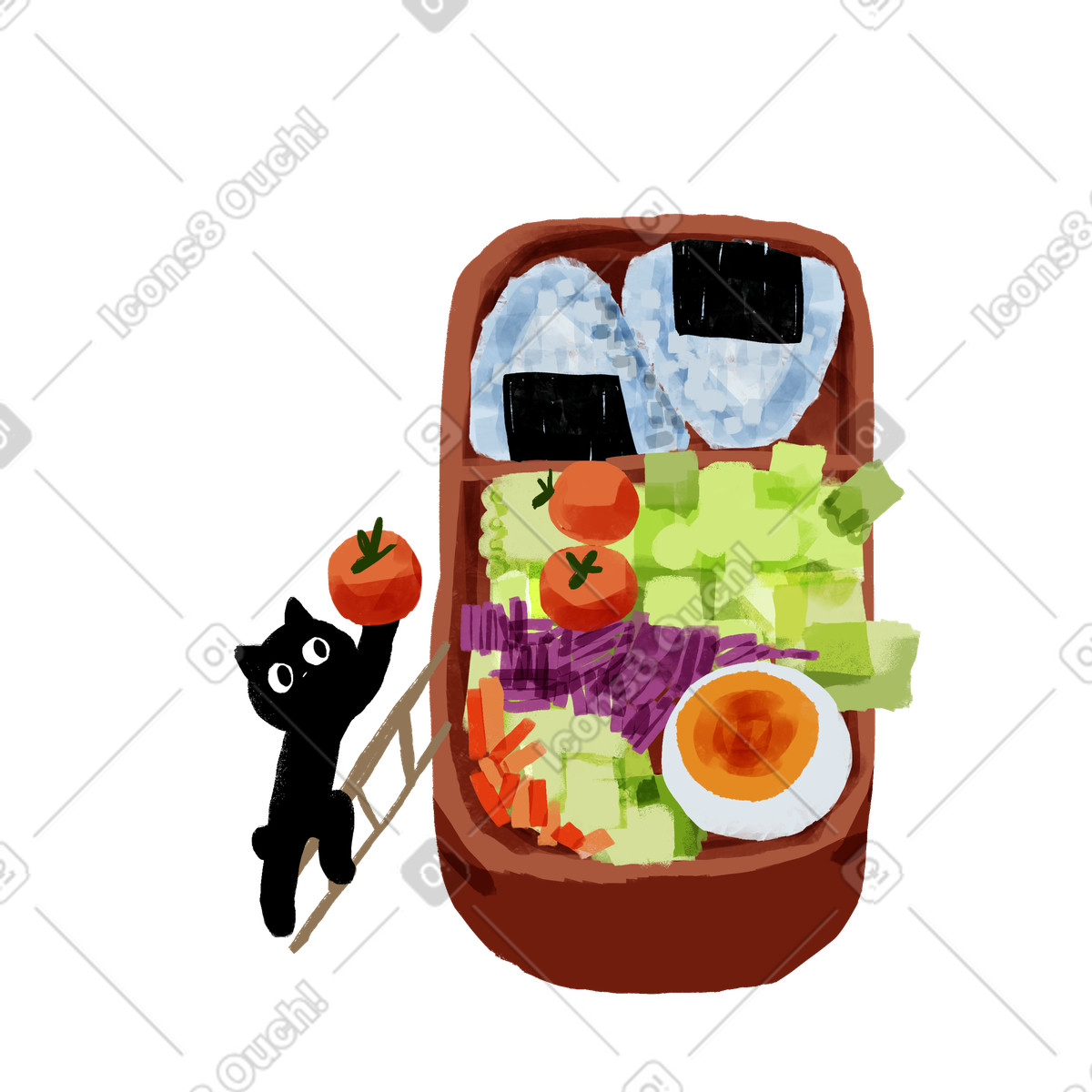 Katze lädt futter auf einen teller-Illustration im Ikigai-Stil als Download in PNG, SVG