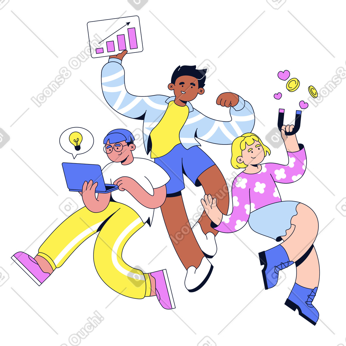 Erfolgreiches marketingteam bündelt kräfte-Illustration im Flexy-Stil als Download in PNG, SVG