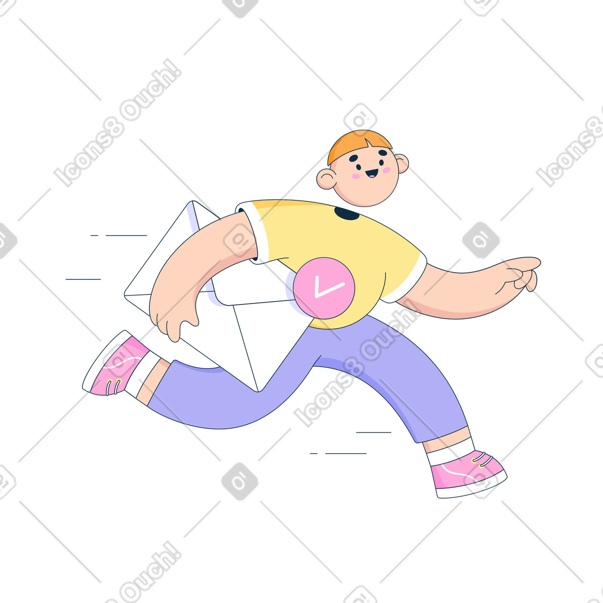 Courier running with large envelope, Fast email delivery and messaging illustrazione animata in stile Bubble gum scaricabile in GIF, Lottie (JSON), AE