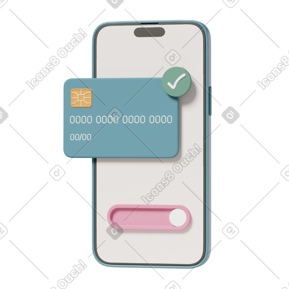 下载 3D Casual life 风格的 Mobile banking transaction 插画，支持 PNG、SVG 格式