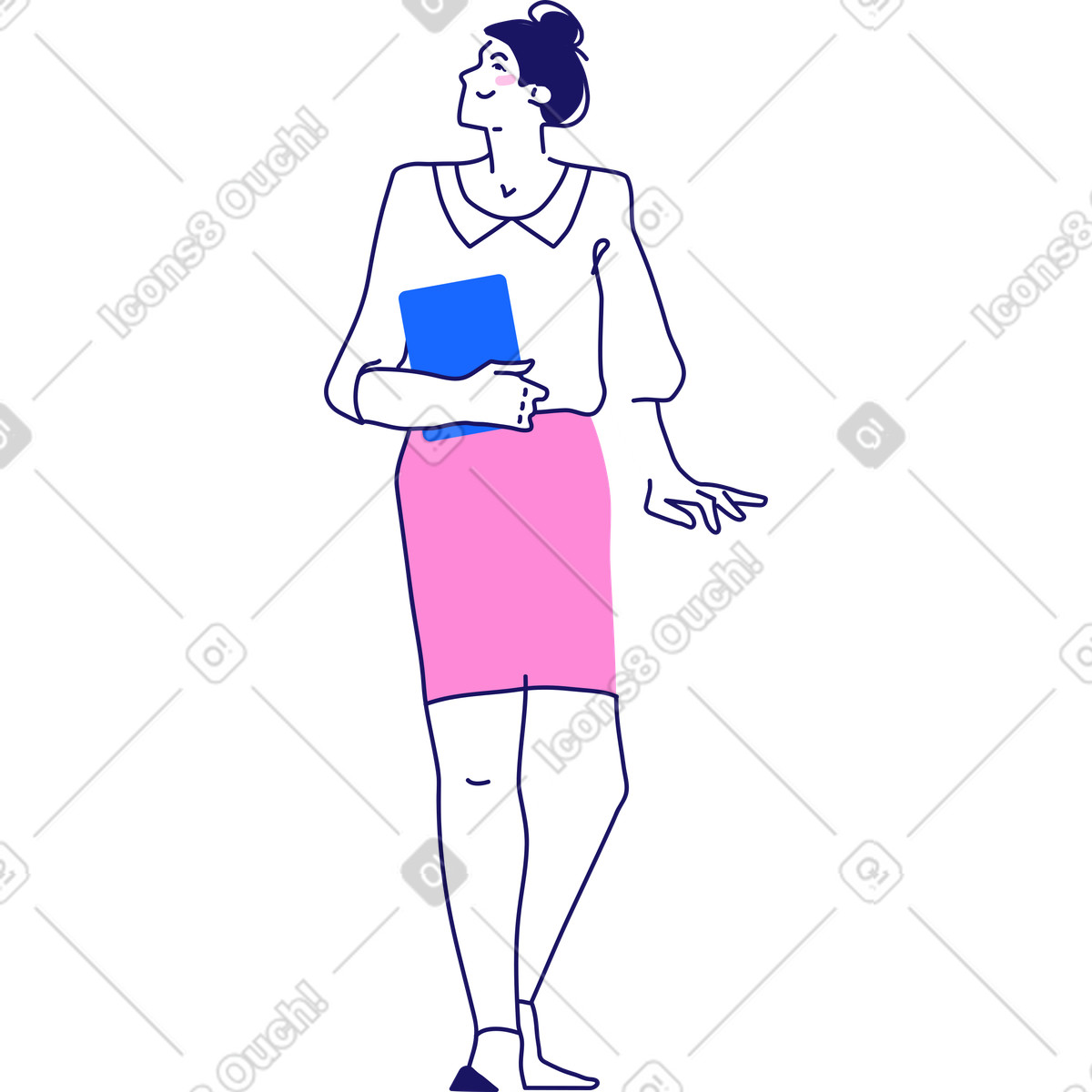 Ilustração de Mulher pensativa segurando o tablet em no estilo Matey para baixar em PNG, SVG