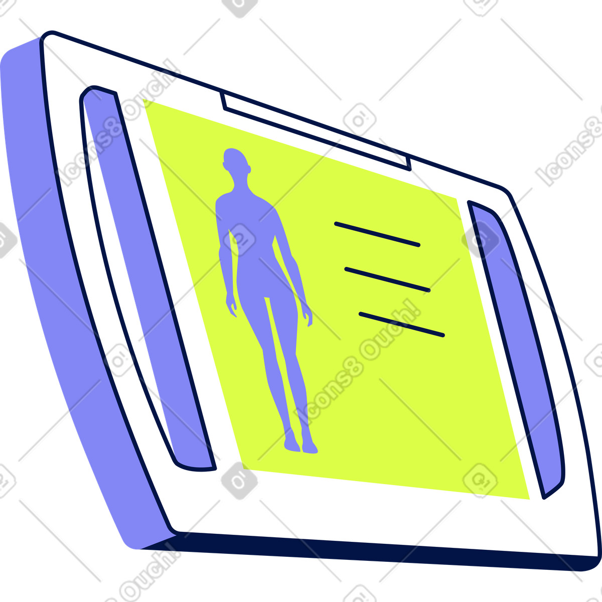 Tablette mit menschlichem körper-Illustration im Glow-Stil als Download in PNG, SVG