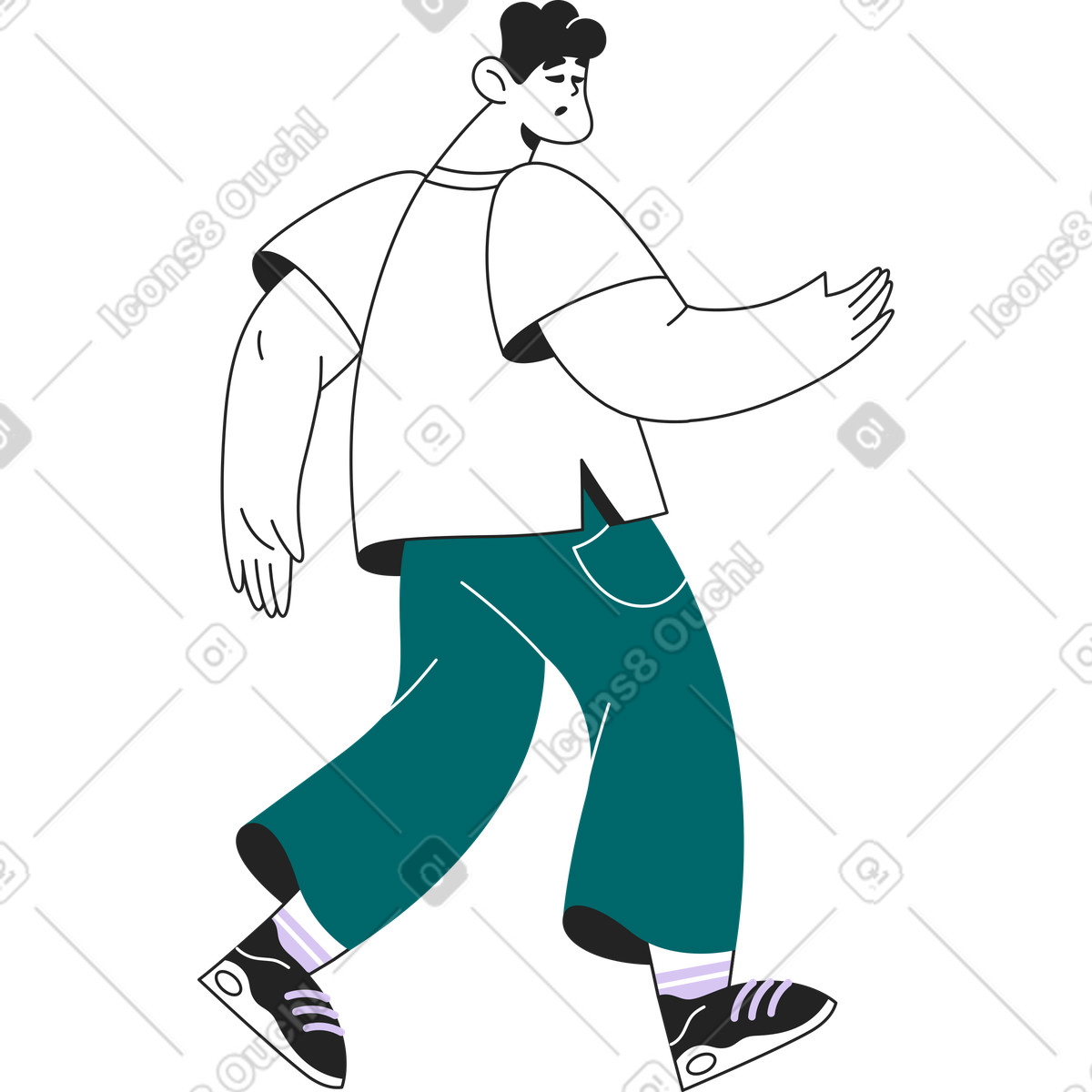 Junger wandelnder mann-Illustration im Sammy Line-Stil als Download in PNG, SVG