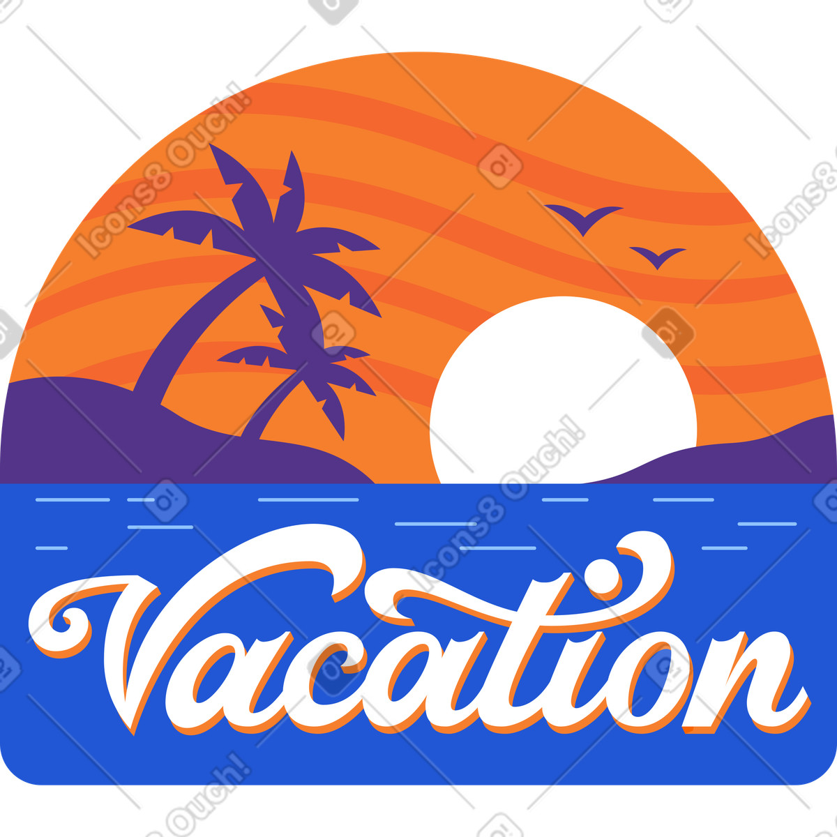 Lettering vacanza contro il testo del mare al tramonto illustrazione in stile scarica in PNG, SVG