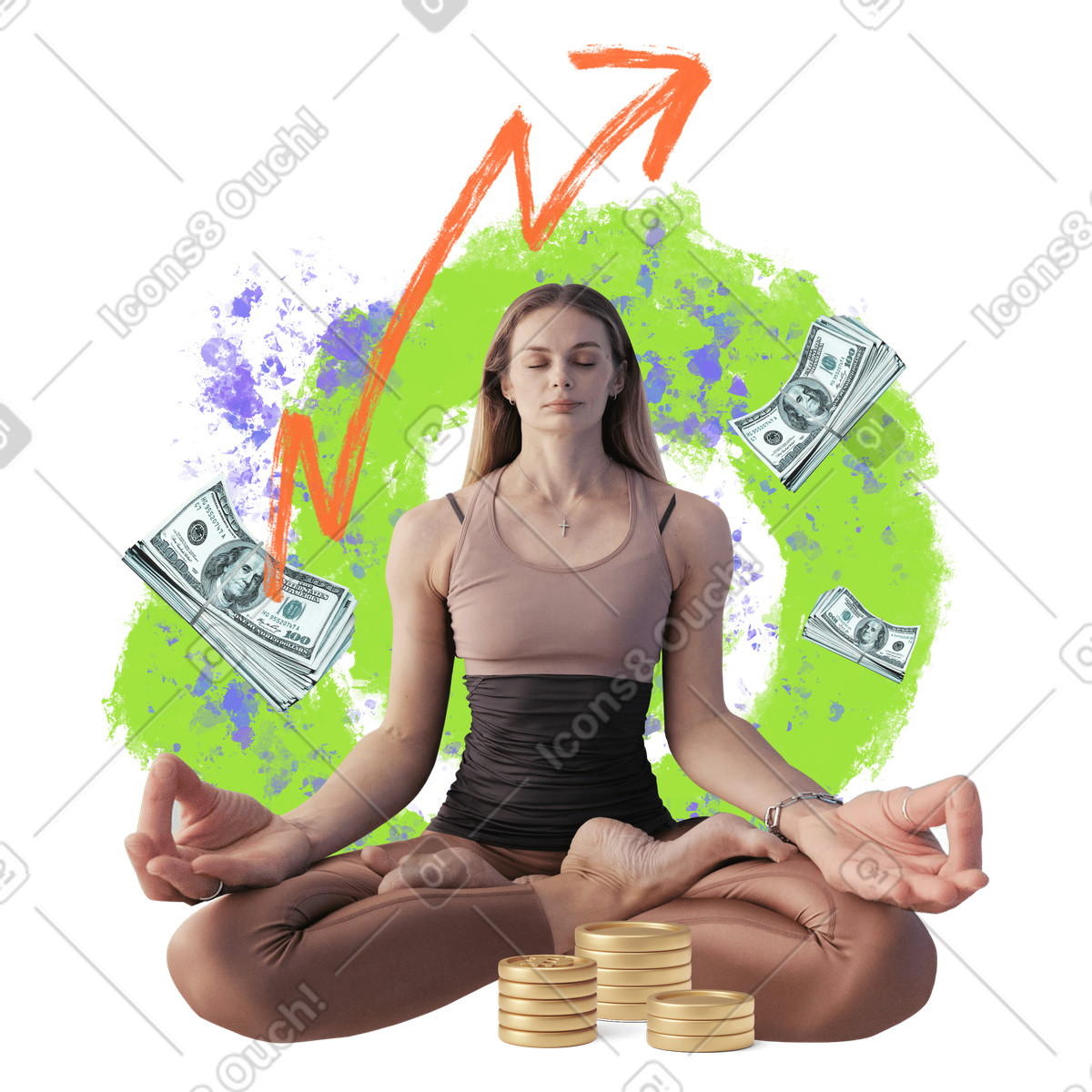 Ilustración Meditation for manifesting money and cash flow en estilo Energy a descargar en PNG y SVG