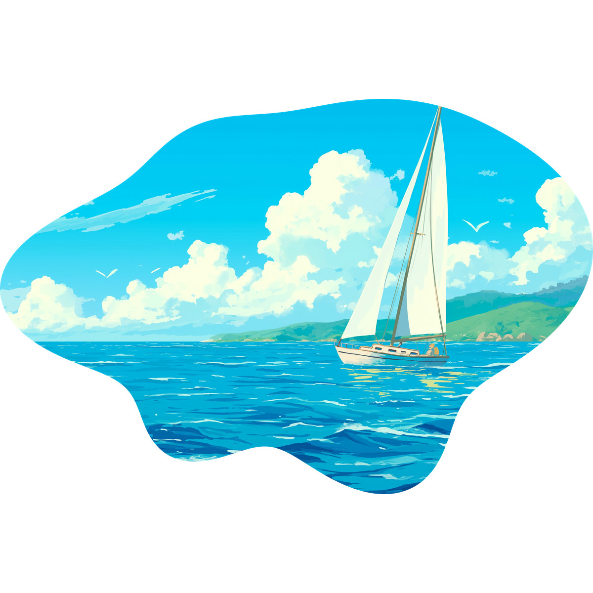 Scenes スタイルの 海の背景のボート のイラストをPNG、SVG形式でダウンロード