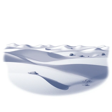 A vast desert landscape stretches out with fine grains of sand covering the ground. The sand is shaped and molded by gentle winds, creating intricate patterns and ripples across the surface. Dunes rise and fall in the distance, their curves and edges defined by the wind's influence. A few scattered rocks punctuate the sandy expanse, and the sky above is clear, highlighting the desolation of the scene. The sunlight casts shadows on the textured sand, emphasizing the depth of the carvings made by the wind.