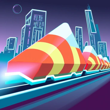A train where the carriages are shaped like candy corn pieces