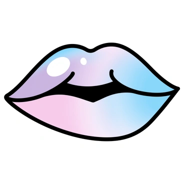 A pair of lips, textured to resemble "delicate, iridescent seashells." The surface of the lips shows a smooth and shimmering quality, capturing light in various tones. The colors include soft pastel hues of pink, blue, and lavender, mimicking the natural shades found in seashells. The contours of the lips subtly reflect the unique shapes and patterns typical of seashells, creating a striking visual effect.