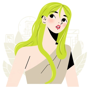 A female figure with long, serpentine hair made of green snakes. She has a striking expression with piercing eyes and a slightly parted mouth, as if caught mid-sentence. Her skin is a smooth, pale tone that contrasts with the vibrant green of the snakes. She wears a flowing, draped garment in muted colors, suggesting classical fabric textures. The background includes soft, blurred outlines of lush foliage and ancient architecture, hinting at a natural setting. A faint light source illuminates her face, creating a dramatic shadow that enhances her features.