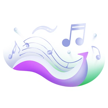 A modern pastel illustration featuring various music notes in shades of gray, scattered across the image. Flowing sound waves, also in gray tones, gracefully intertwine throughout the composition. The music notes and sound waves create a sense of rhythm and motion, with some notes appearing larger and closer, while others are smaller and further away. The background is a soft gradient of light gray, enhancing the overall visual effect.