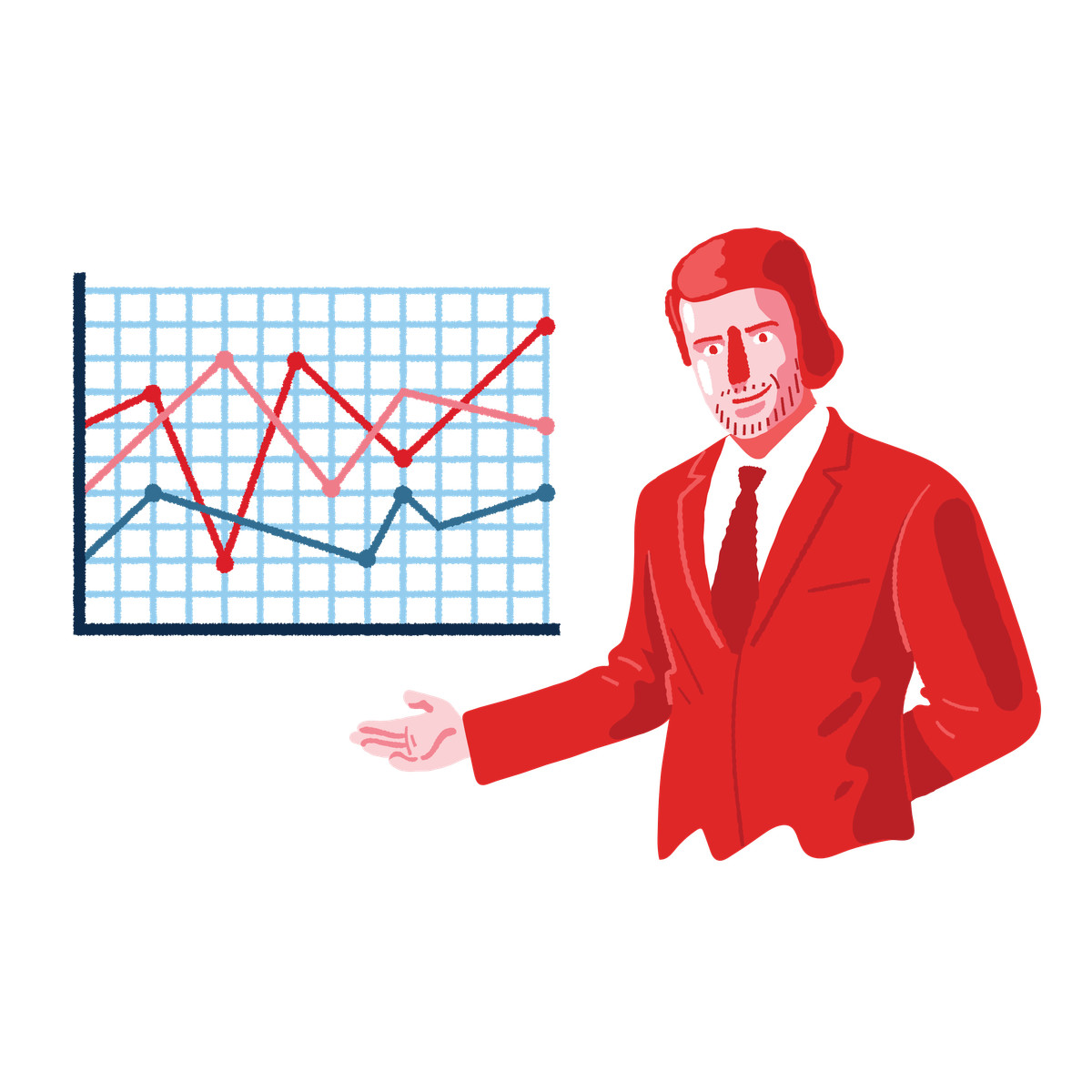 Businessman presenting stock market chart illustration in PNG, SVG