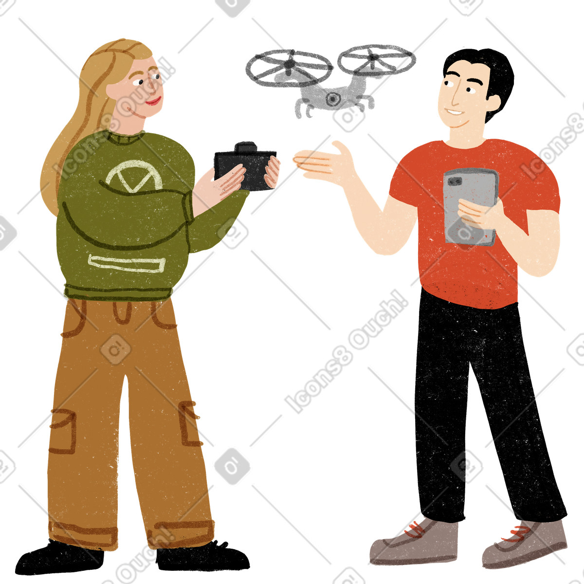 Ilustração de Duas pessoas controlando um drone em no estilo Public para baixar em PNG, SVG
