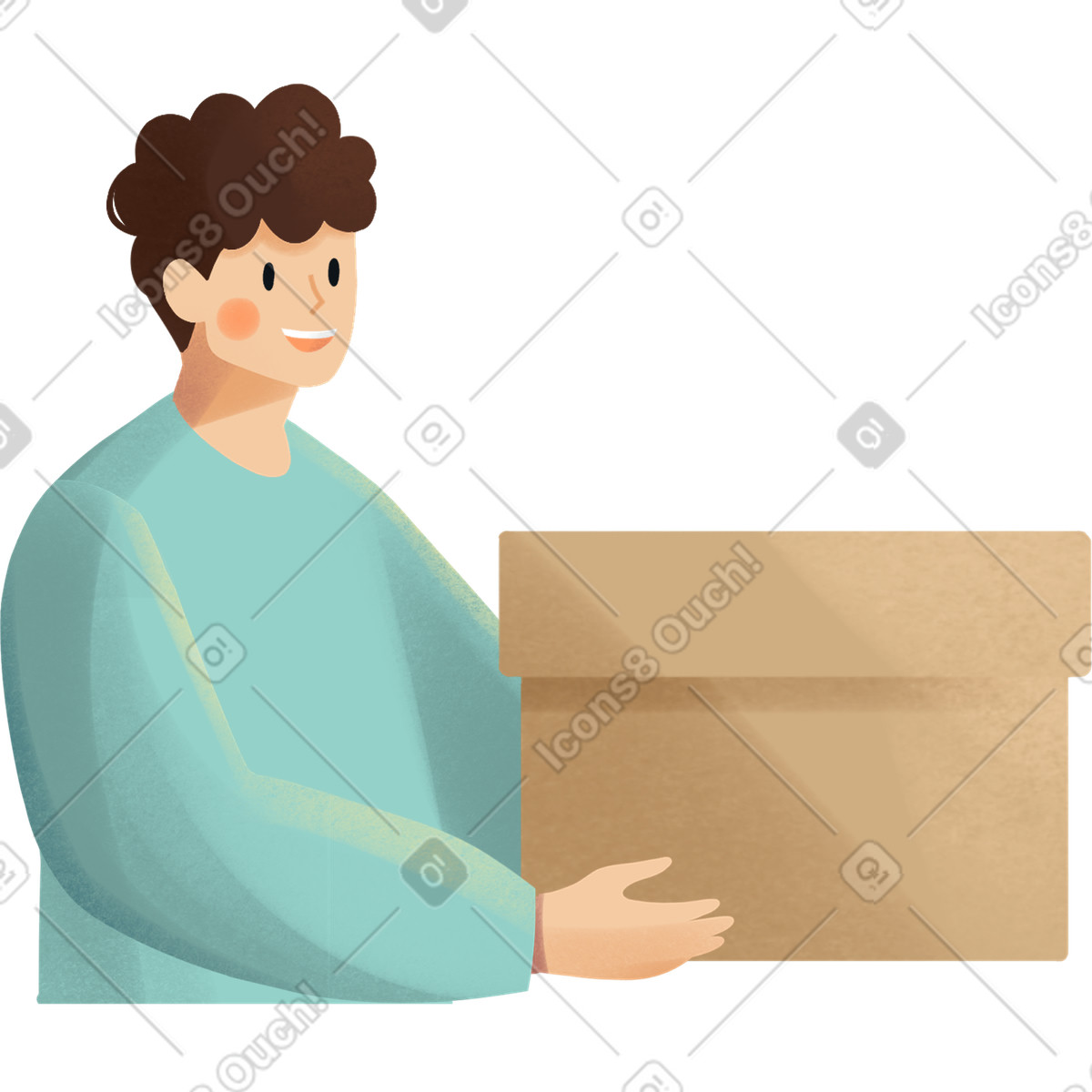 Shine スタイルの Young delivery man with cardboard box のイラストをPNG、SVG形式でダウンロード