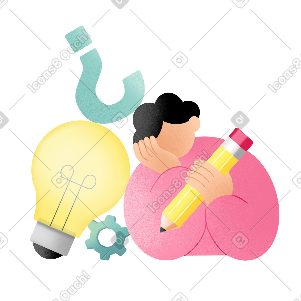 Young man thinking about an idea illustration in Joy style download in PNG, SVG
