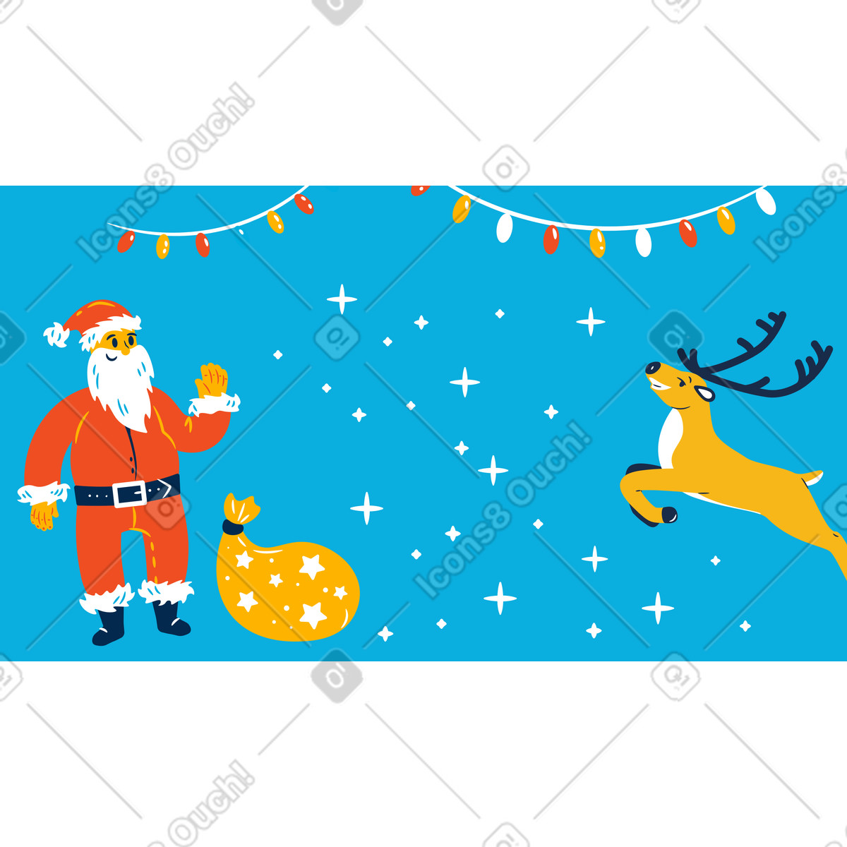 Santa with Christmas gift beckoning a reindeer illustrazione in stile Flame scarica in PNG, SVG