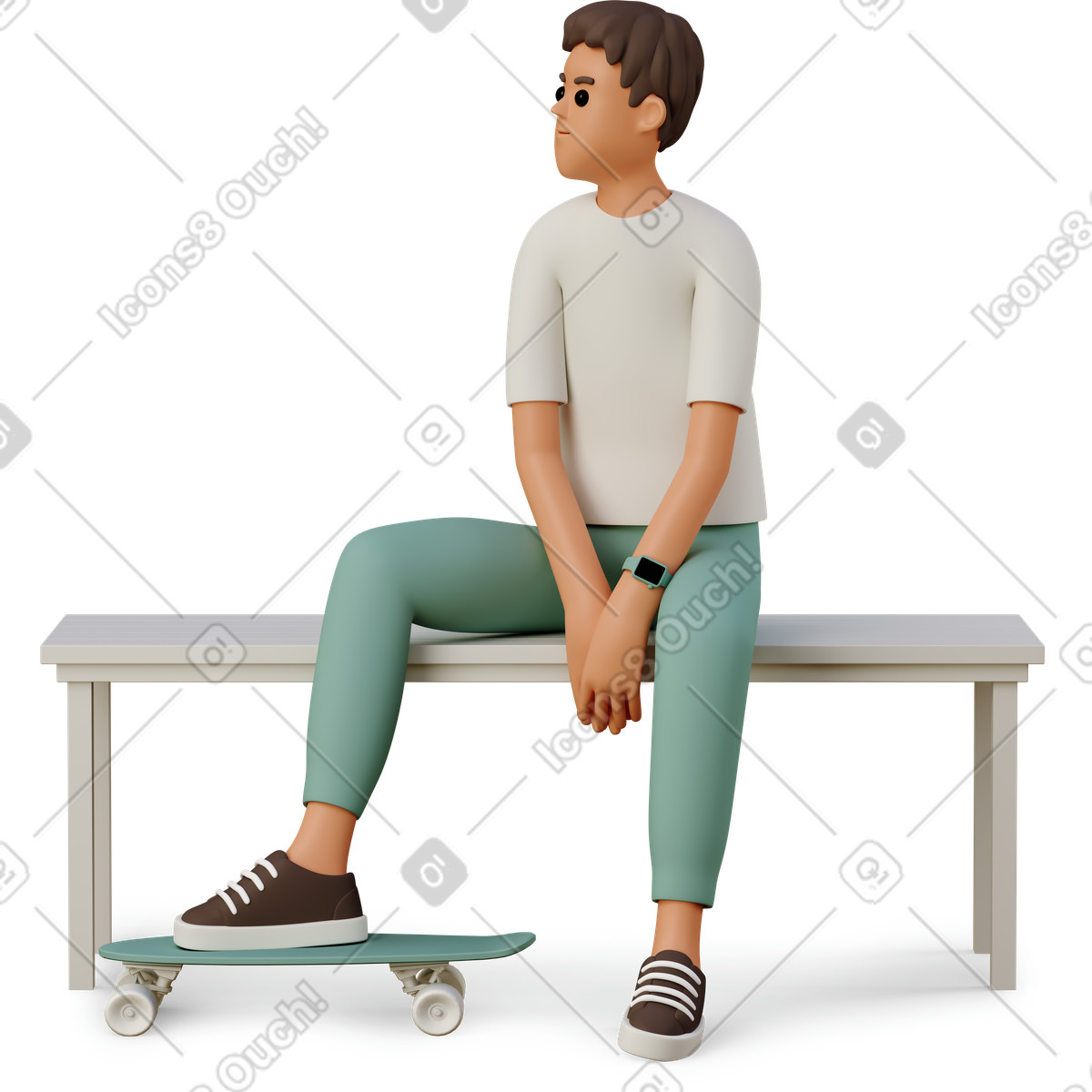 3D Casual life スタイルの Young man with skateboard のイラストをPNG、SVG形式でダウンロード