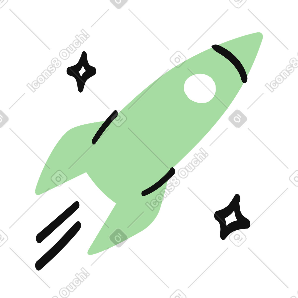 下载 Organic 风格的 Rocket ship launching with stars and simple minimal space details 插画，支持 PNG、SVG 格式
