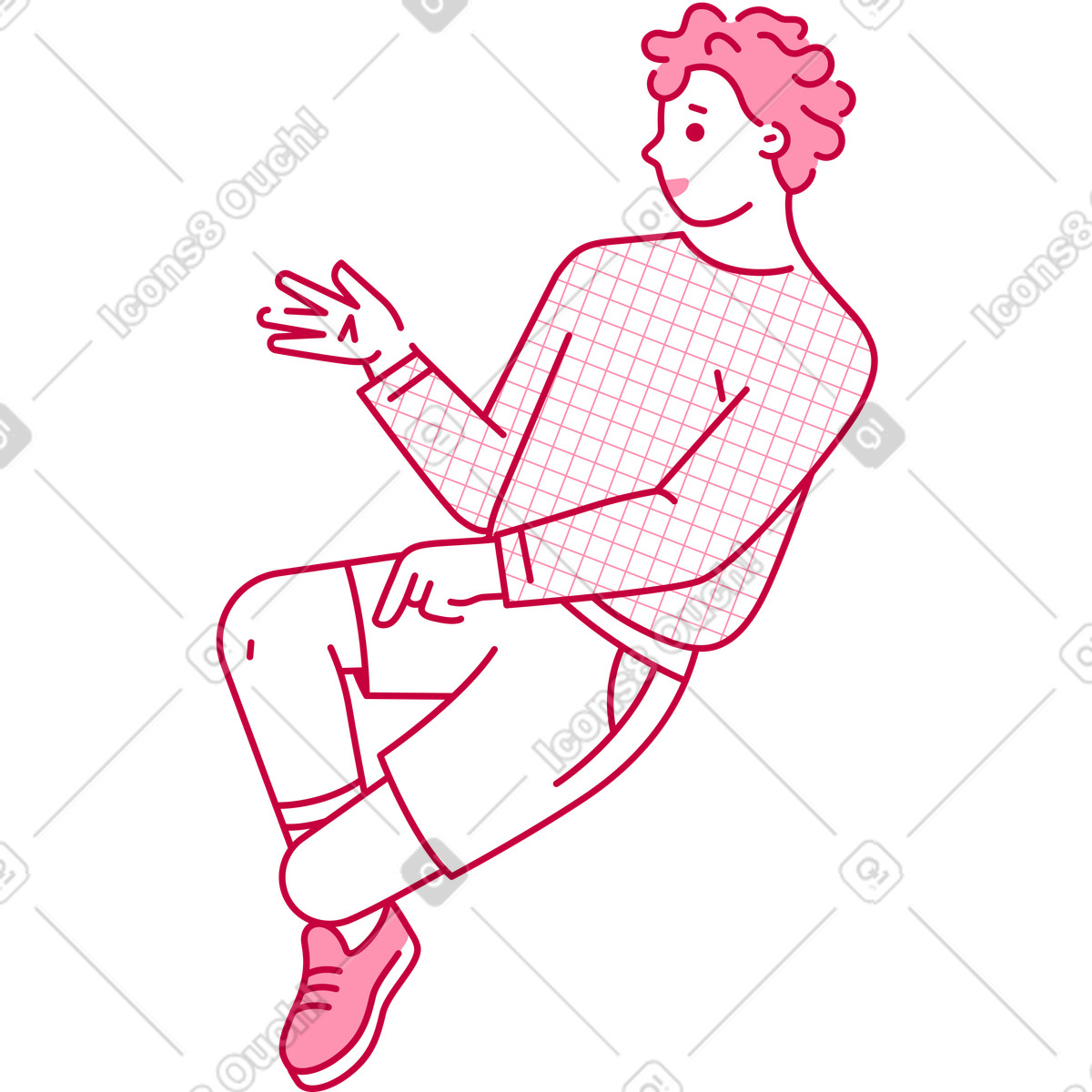 Seated man pointing at something illustration in Natty style download in PNG, SVG