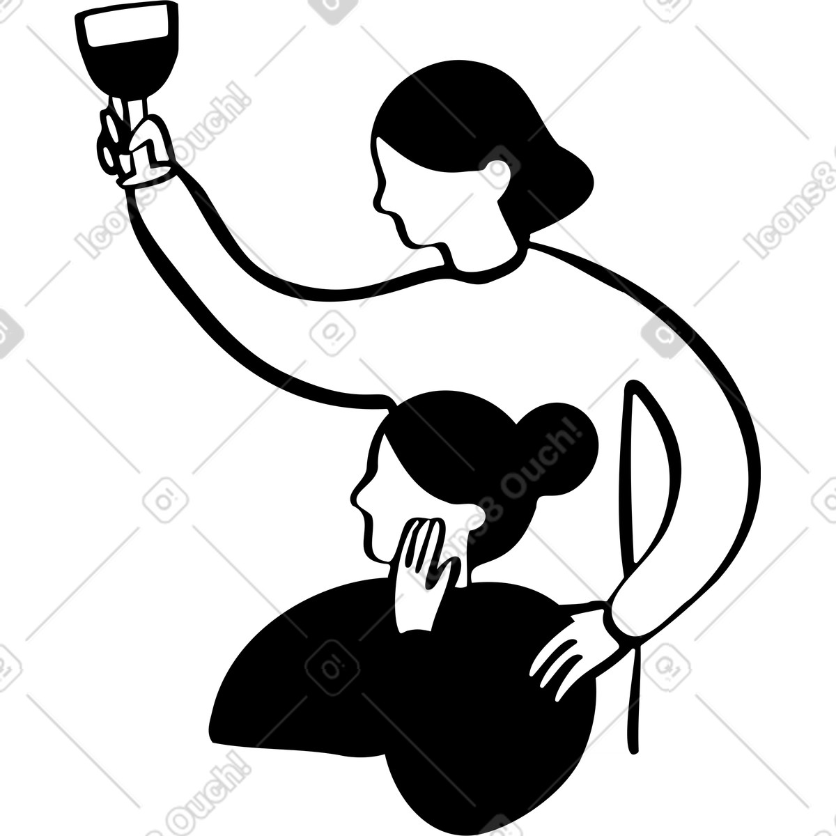 Ilustración Una mujer sentada y otra de pie detrás ella en estilo Journal a descargar en PNG SVG