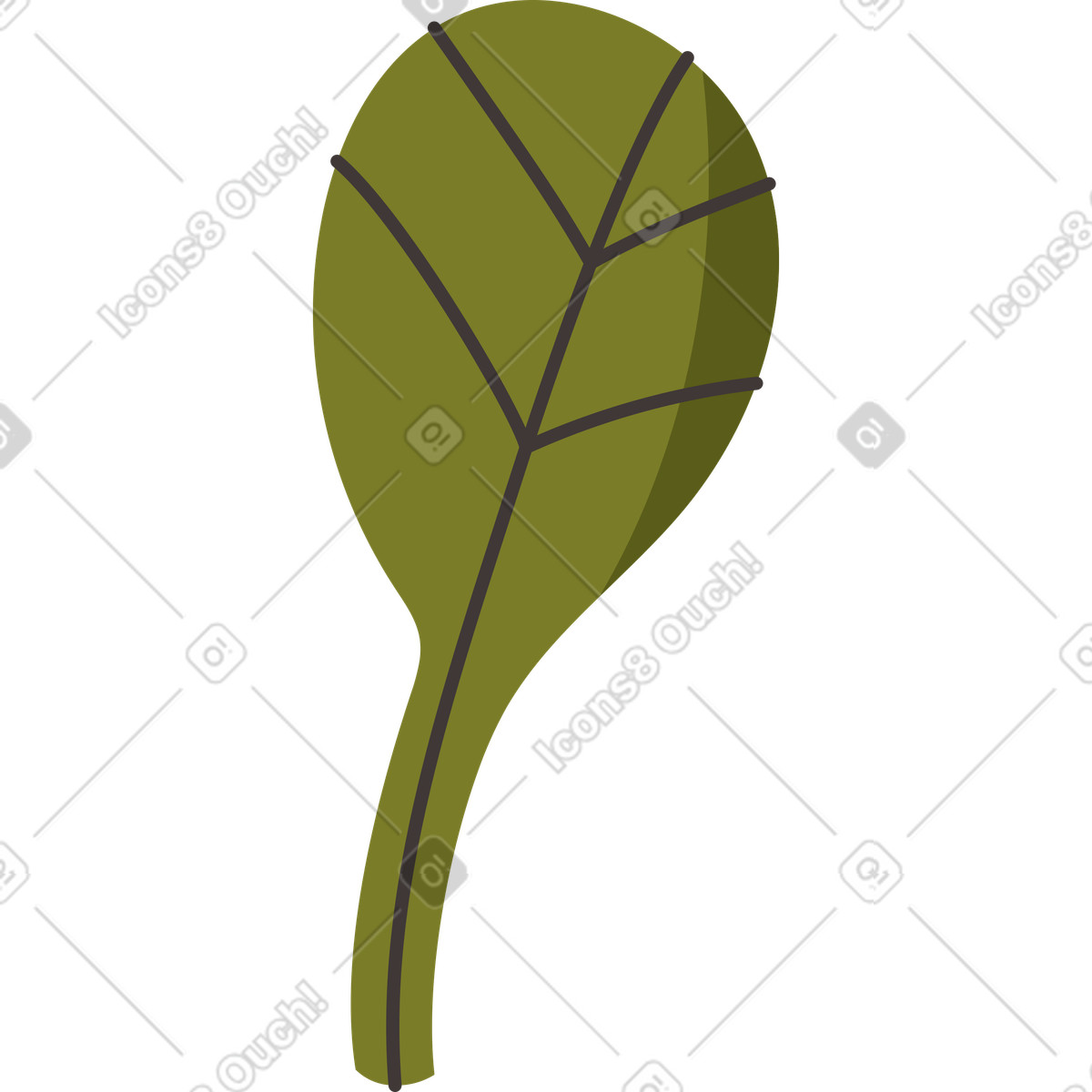 Botanical foliage accent with wide rounded tip illustration in Dizzy style download in PNG, SVG