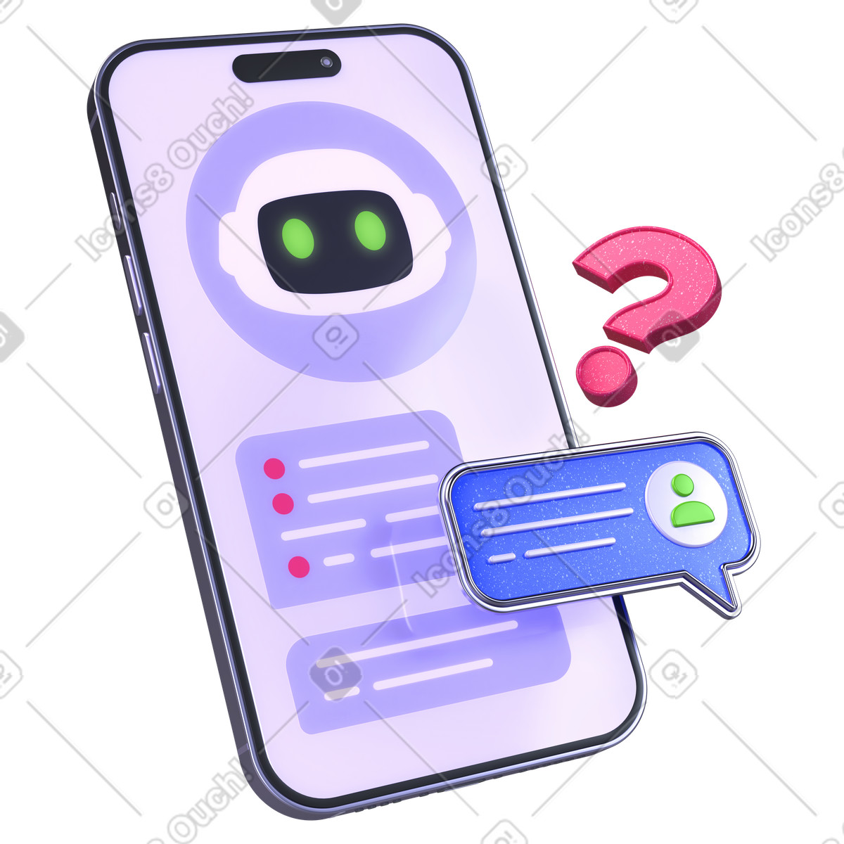 AI virtual assistant on mobile phone, User inquiry interface illustration in PNG, SVG