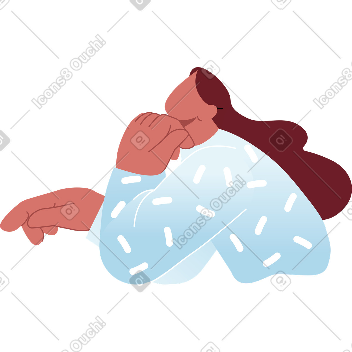 Woman in a thoughtful pose illustration Airy style download PNG, SVG