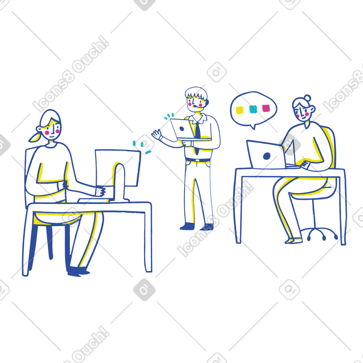 Illustration Personnes travaillant au bureau dans le style Lime à télécharger aux formats PNG, SVG