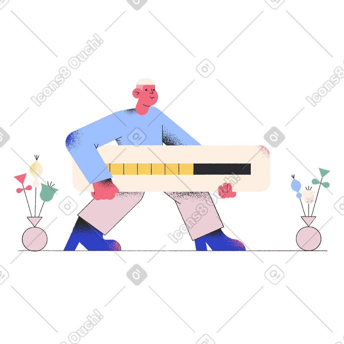 Man carrying a giant loading bar illustration in Pablo style download in PNG, SVG