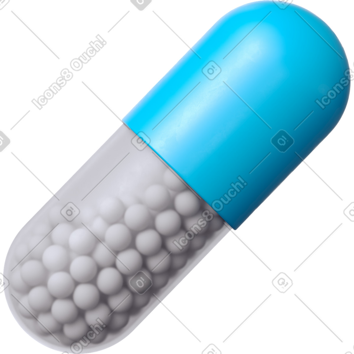 Ilustración Blue capsule with granules en estilo 3D Business a descargar en PNG y SVG