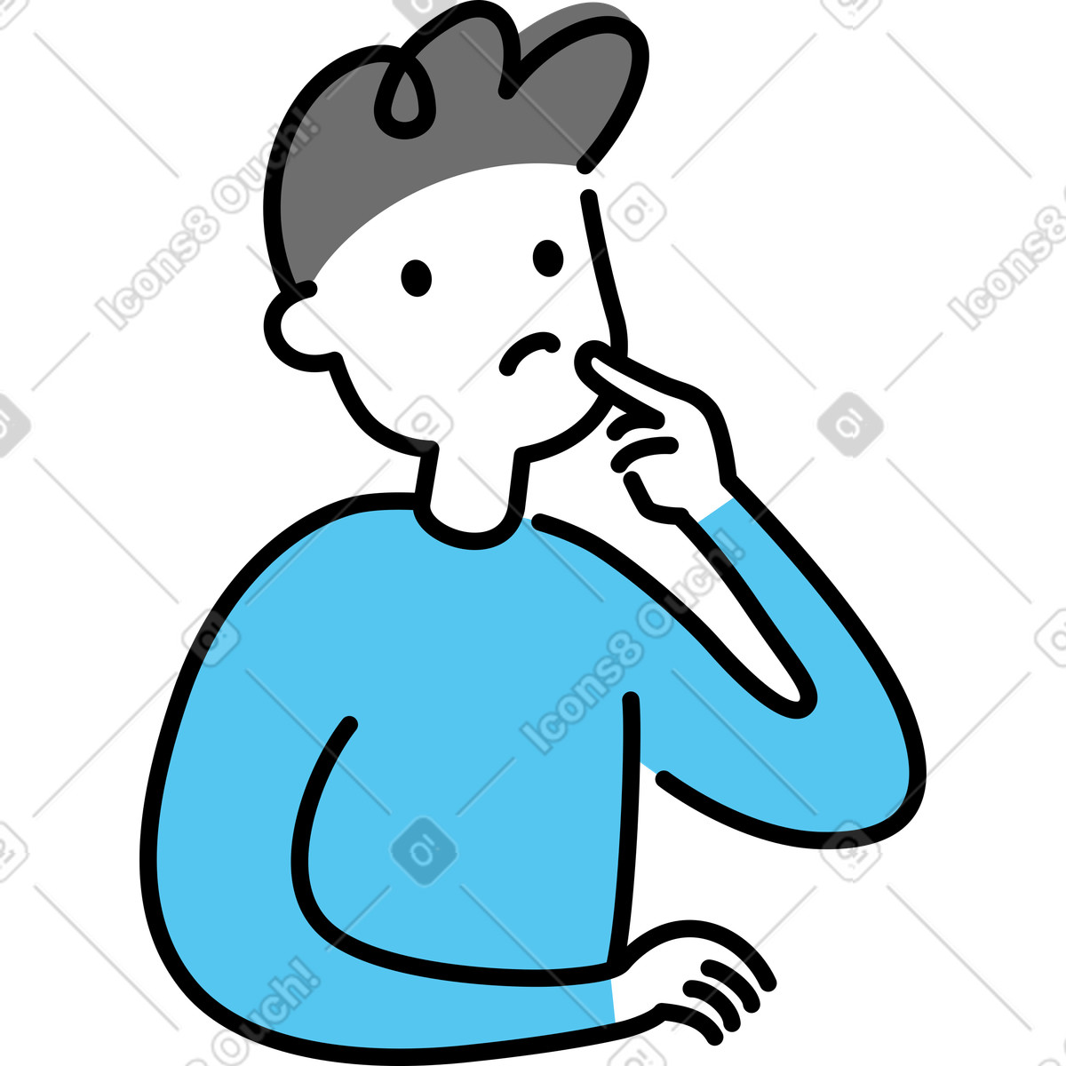 Man thinking with his index finger to face illustration in Mochi style download in PNG, SVG