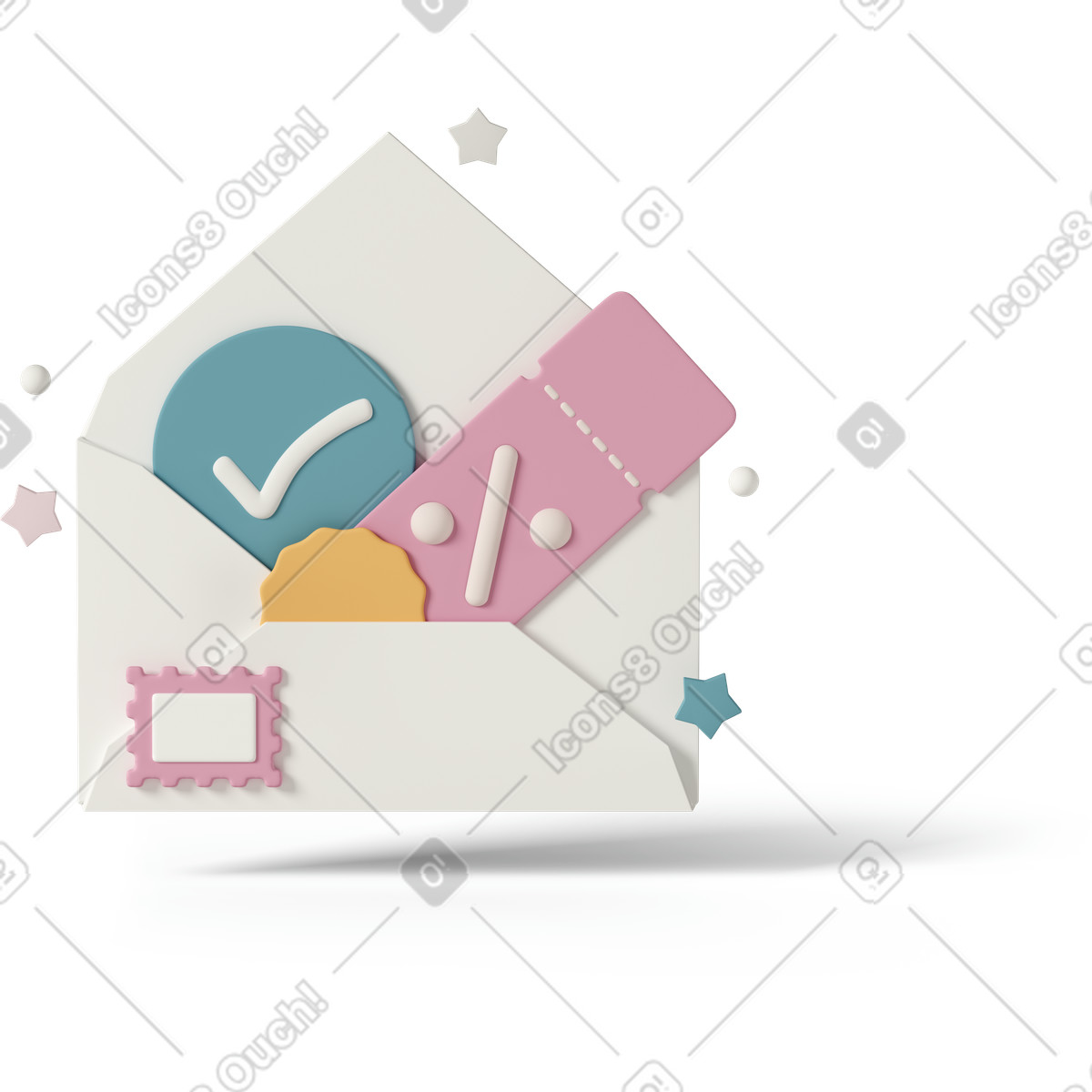Postal envelope with discount coupons-Illustration im 3D Casual life-Stil als Download in PNG, SVG