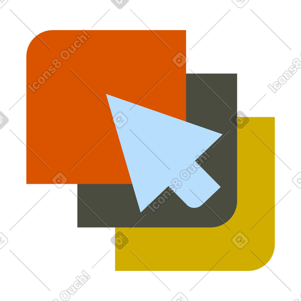 Ilustración Cursor del ratón seleccionando bloques de colores, diseño digital y software creativo en estilo Vector a descargar en PNG SVG