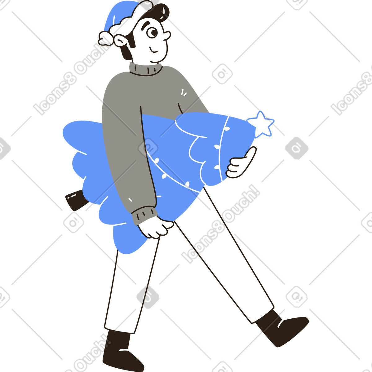 Ilustración Hombre con arbol de navidad en estilo Plain a descargar en PNG y SVG