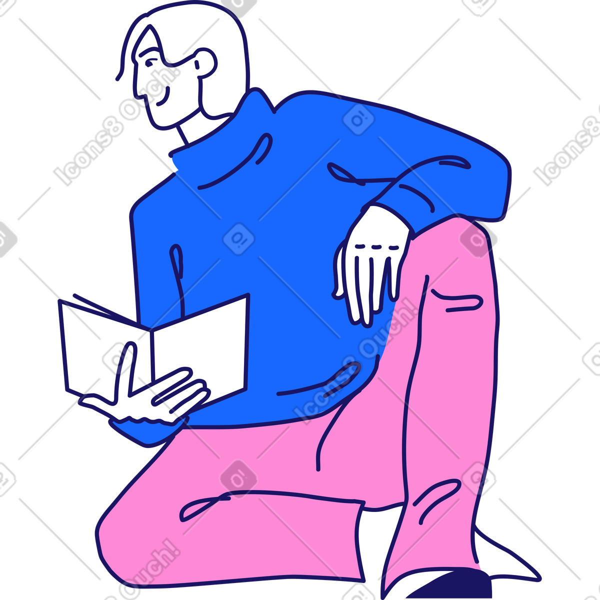 Matey スタイルの 本を持って座っている男性 のイラストをPNG、SVG形式でダウンロード