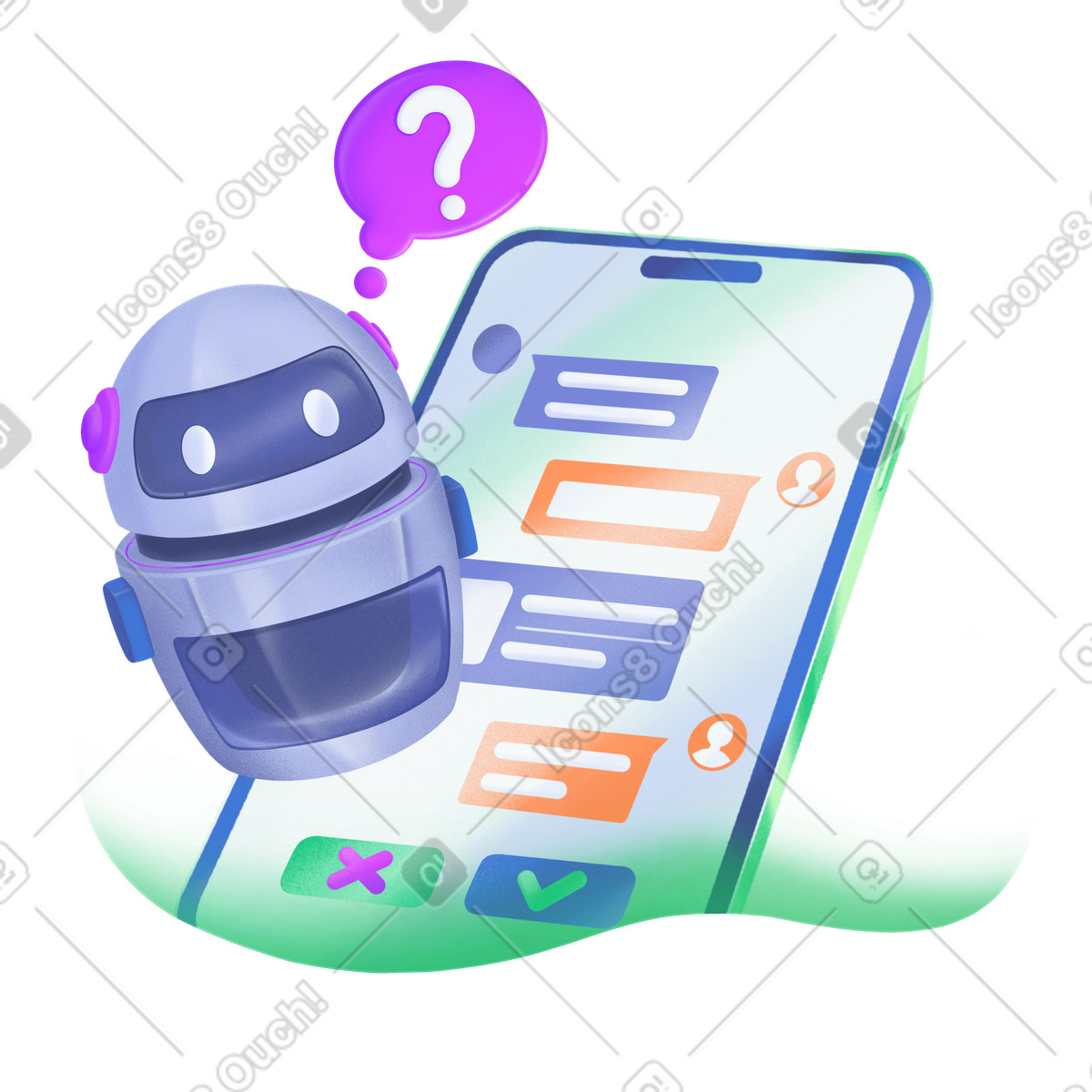 Marketing tramite chatbot con bot che risponde al cliente illustrazione in stile Smart scarica in PNG, SVG