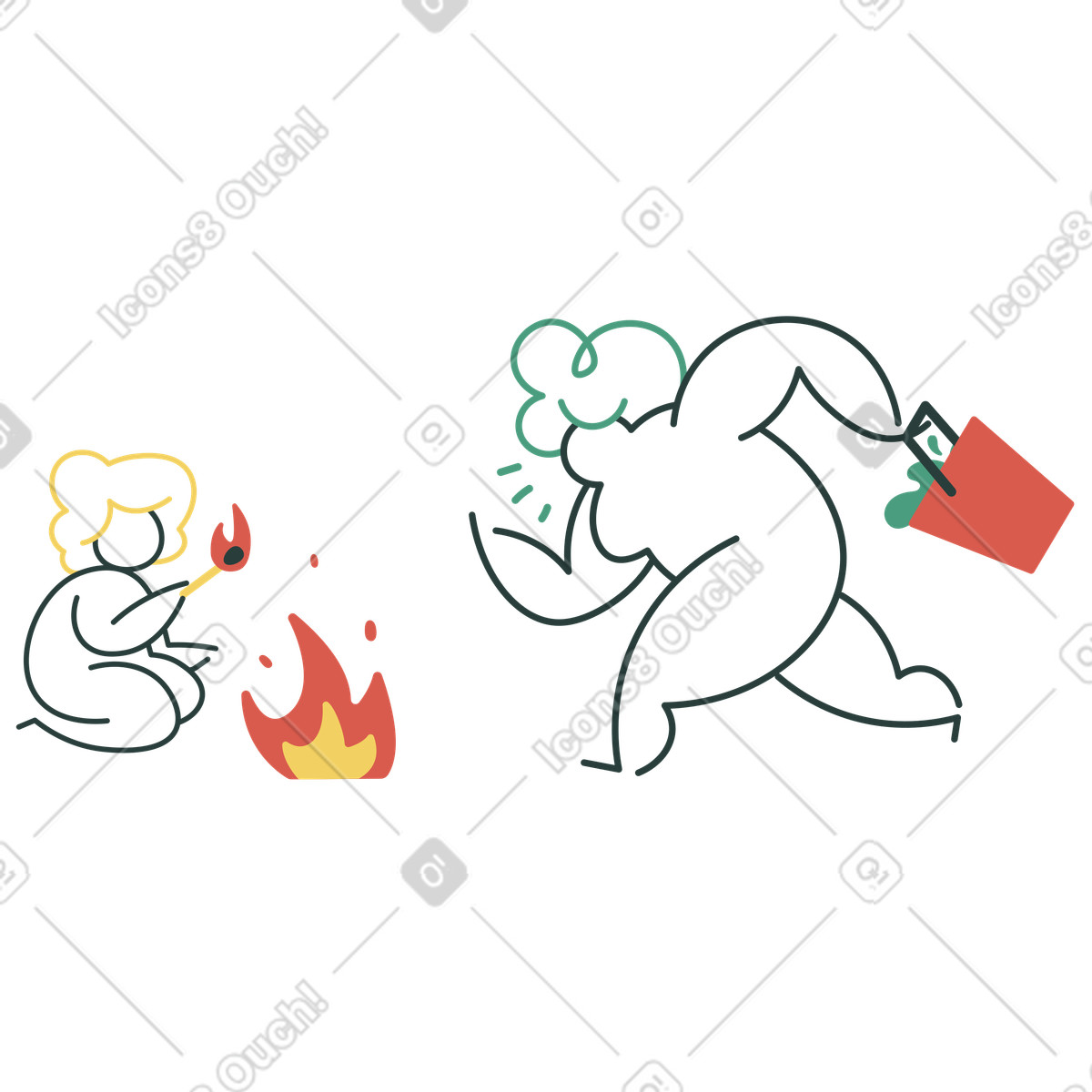 Ilustración Una mujer se apresura a rescatar su hijo del incendio en estilo Macaroni descargar en PNG y SVG