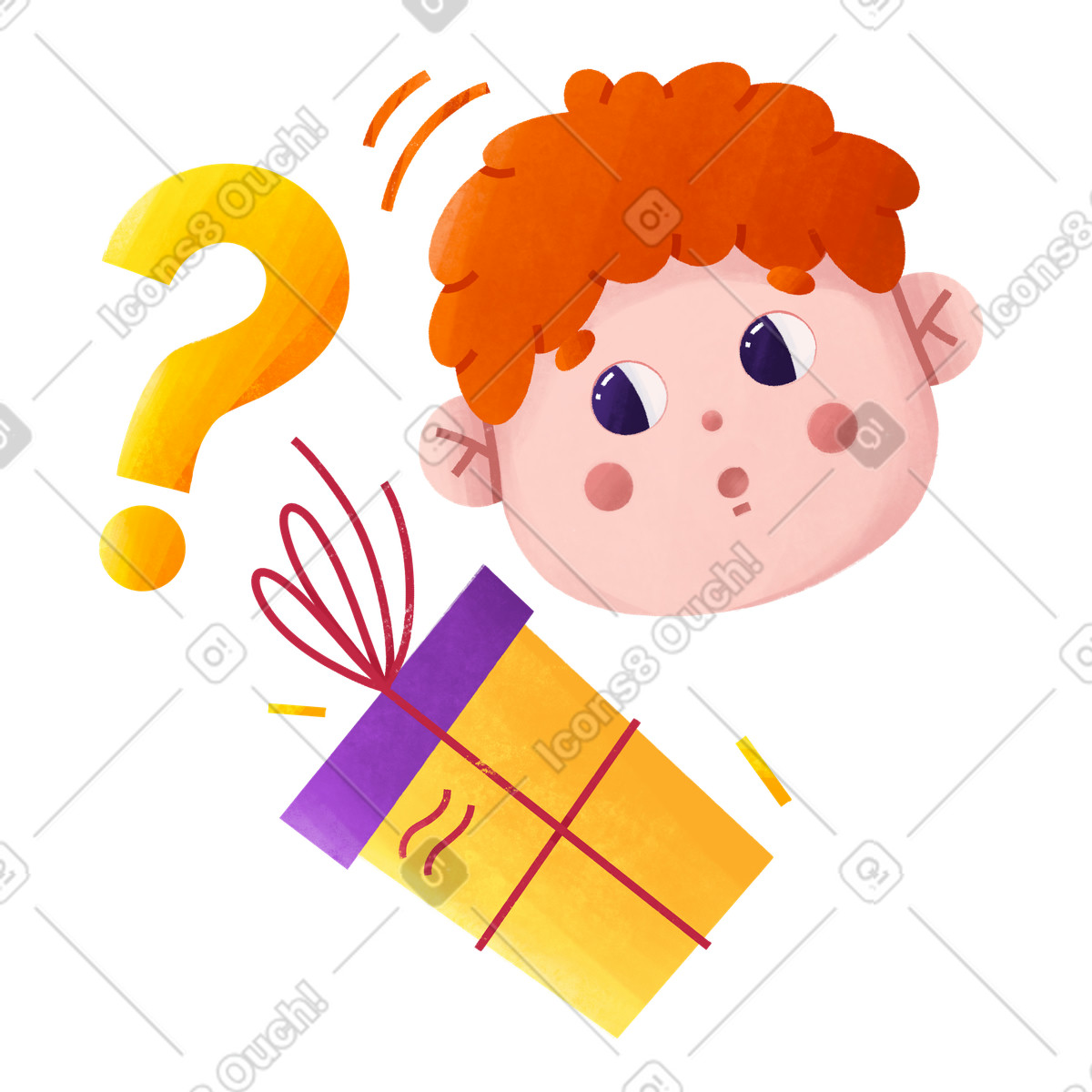 Der mensch ist überrascht und fragt sich, was in dem geschenk-Illustration im Bonbon-Stil als Download PNG, SVG