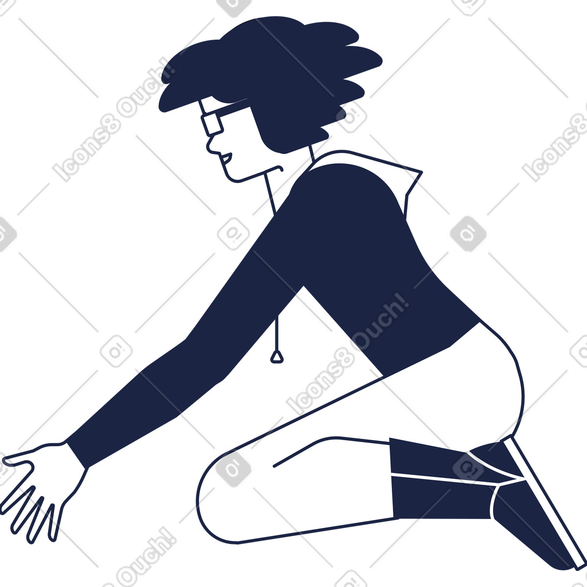 Urban Line スタイルの 座ってピッキングする女性 のイラストをPNG、SVG形式でダウンロード