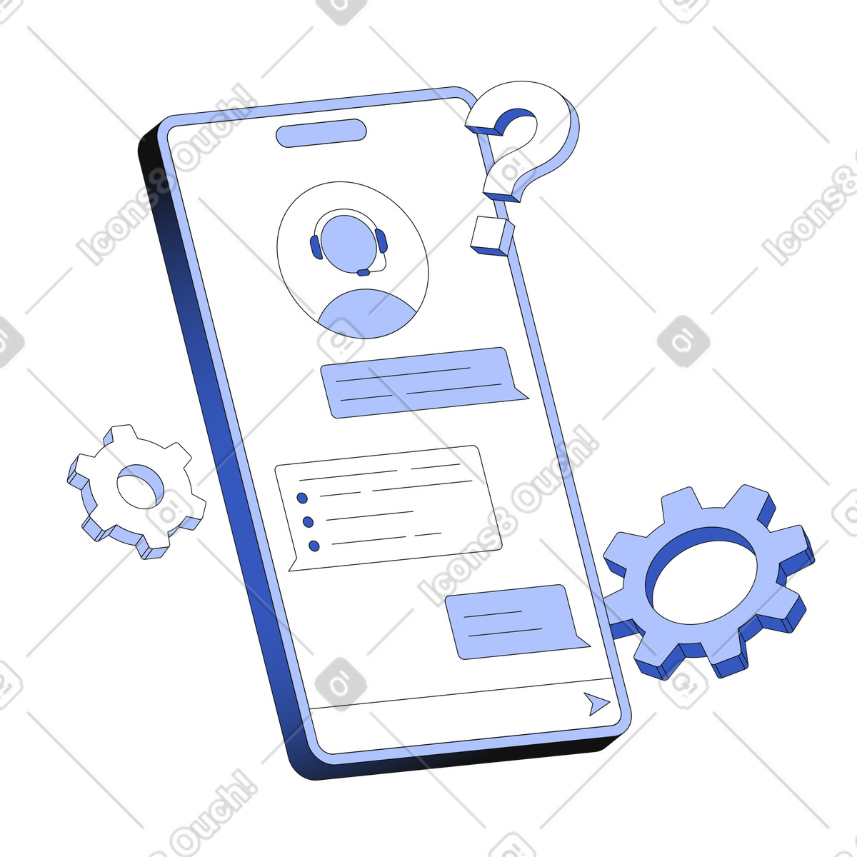 Smartphone with online support chat illustration in PNG, SVG