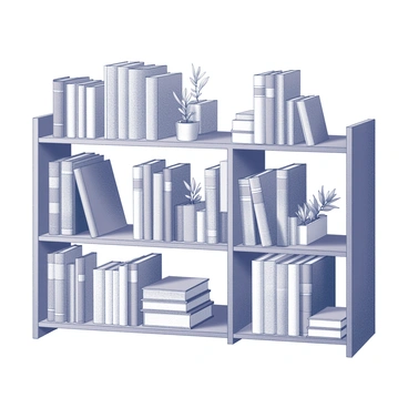 A set of wooden shelves arranged in a neat and orderly fashion. The shelves are filled with books of various genres, including fiction, non-fiction, and reference materials. Each shelf holds books with spines facing outward, showcasing diverse titles and sizes. The wood of the shelves has a polished finish, emphasizing the craftsmanship. Small decorative objects, such as bookends and potted plants, are placed strategically among the books to enhance the visual appeal. The overall arrangement conveys a sense of organization and tranquility.