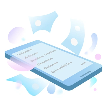 A smartphone is placed on a flat surface, showing a digital wallet application on its screen. The screen displays a list of virtual bill transactions, each with distinct amounts and categories like "Utilities," "Internet," and "Groceries." The smartphone has a sleek design, featuring a thin profile and a glossy finish. Around the smartphone, there are various banknotes scattered, giving a sense of currency and finance. In the background, there is a soft gradient of pastel colors that adds a gentle ambiance to the scene.