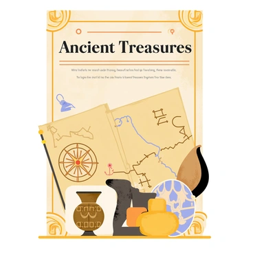 A poster for a historic exhibition featuring ancient artifacts and maps