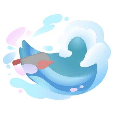 A large brush is creating dynamic strokes to depict rolling ocean waves. The waves are showcased in varying shades of blue, transitioning from deep navy to lighter turquoise. Each wave is distinct, with foamy white crests contrasting against the blue tones. The background features a soft gradient of pastel colors, enhancing the ocean's movement. The brush is held at an angle, capturing the fluidity and energy of the water.